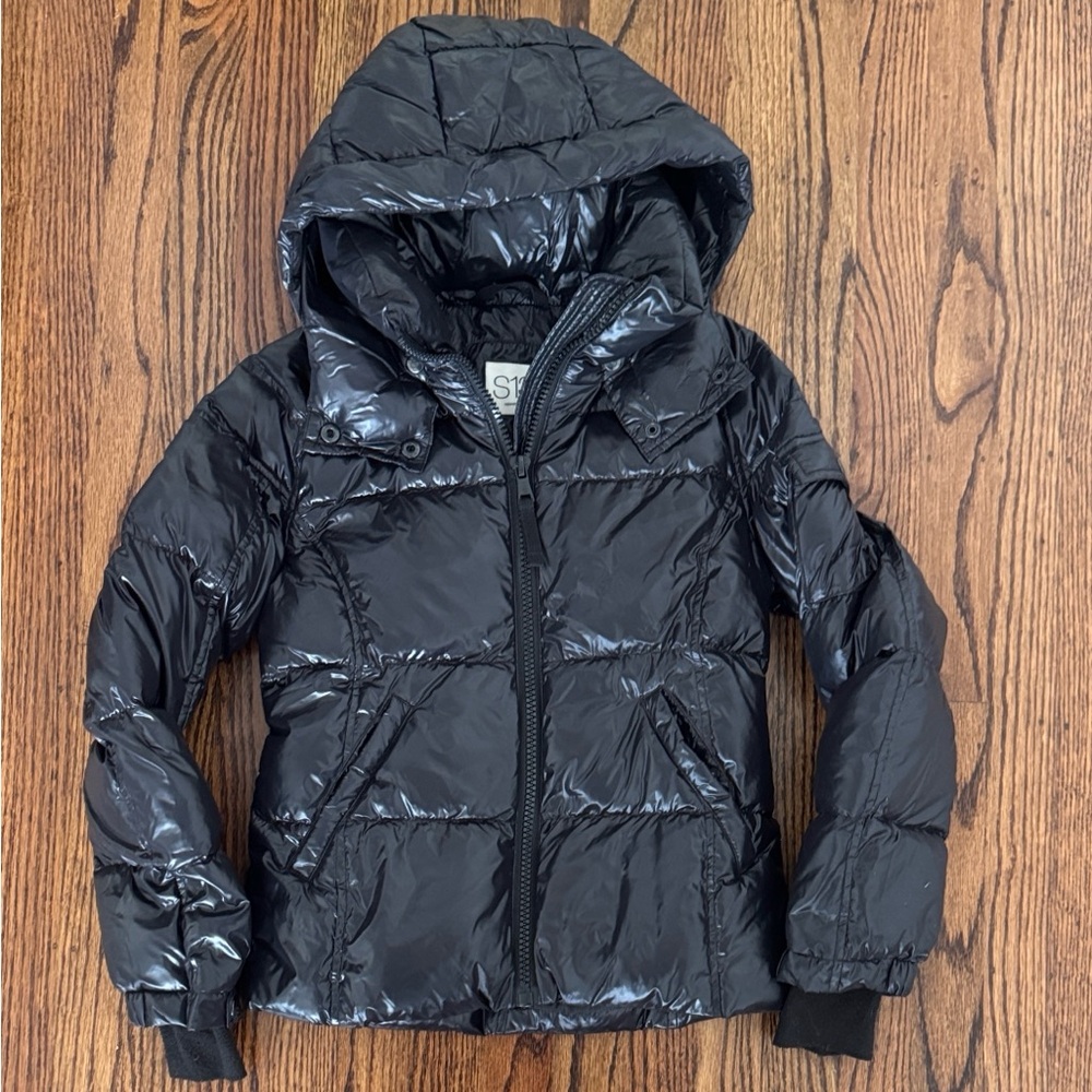 Girls Glossy Warm Black Hooded Puffer Jacket by S13